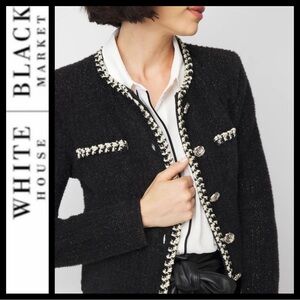 NWT White House Black Market Black and White Tweed Sweater Jacket